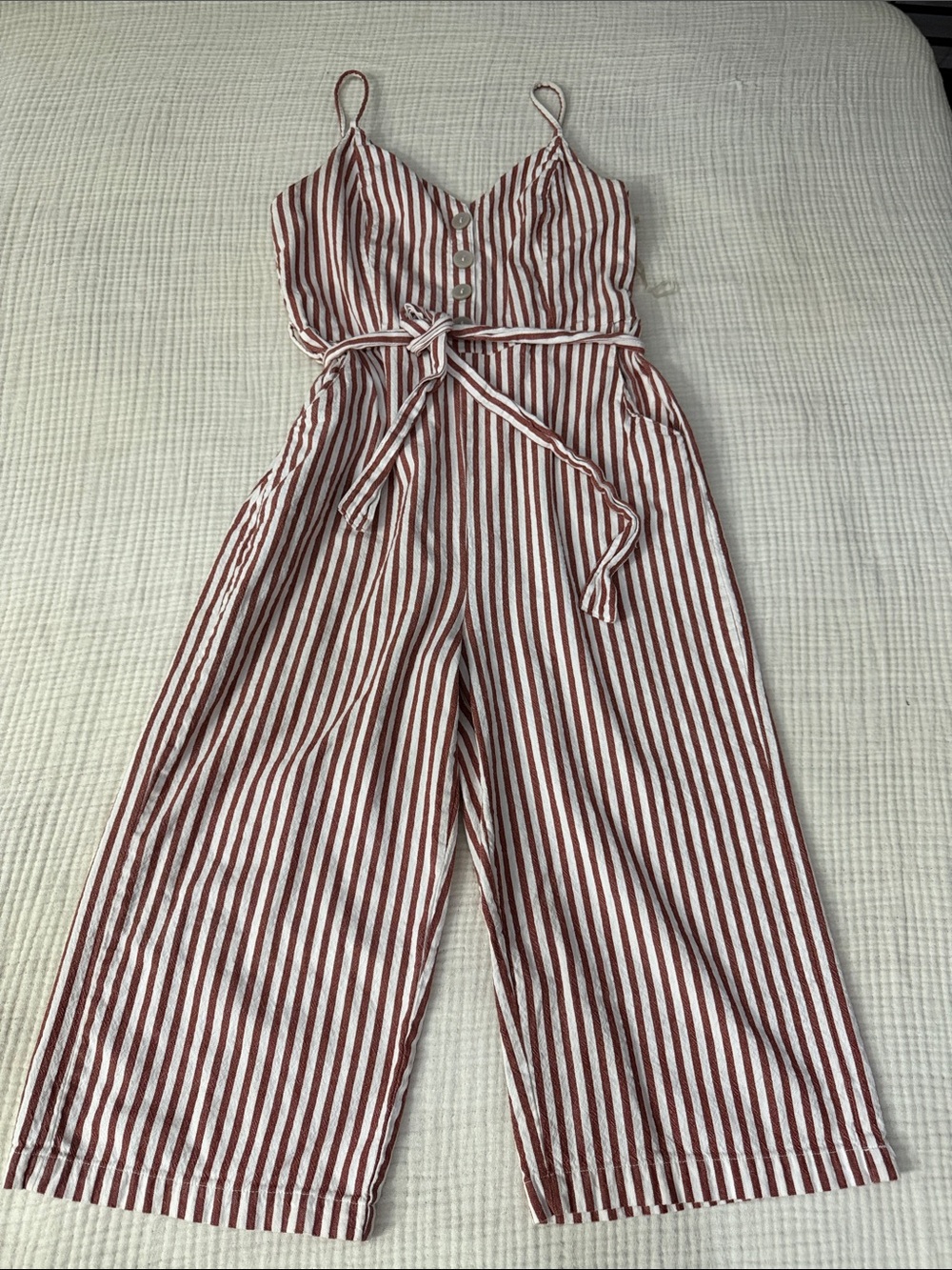 Derek Heart Red & White Striped Spaghetti-Strap Jumpsuit